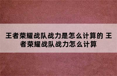 王者荣耀战队战力是怎么计算的 王者荣耀战队战力怎么计算